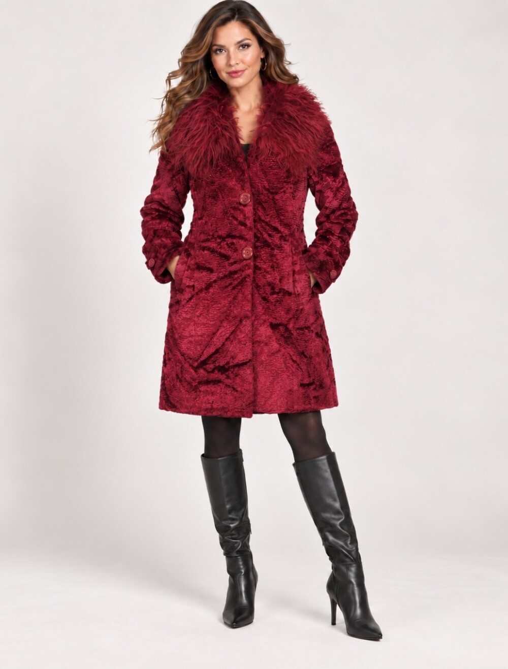 Boston Proper faux fur penny lane burgundy coat size S